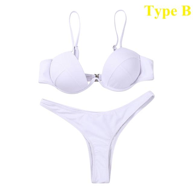 2 Piece Bikini Wire Push-Up Top & High Rise Thong Style Bottom
