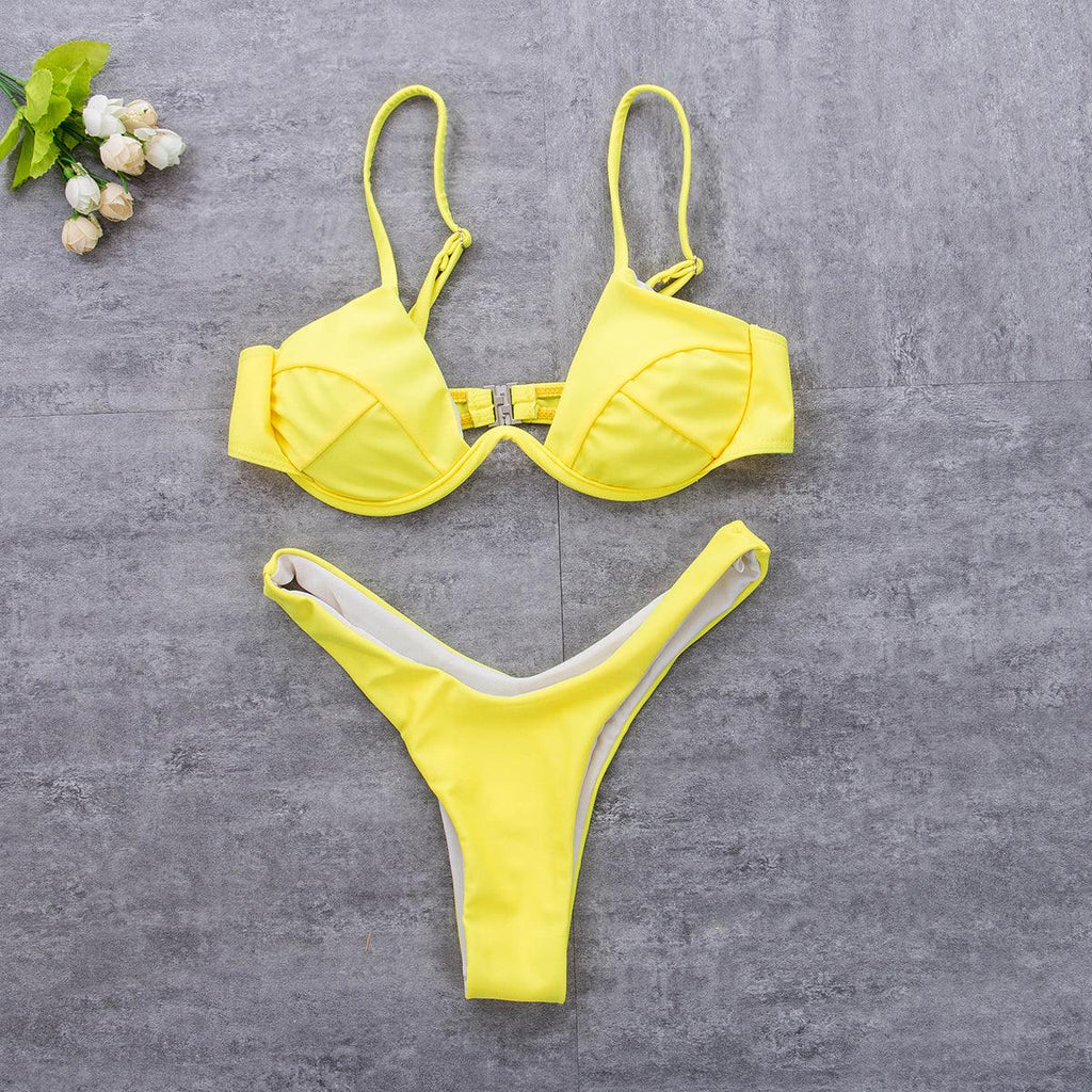 2 Piece Bikini Wire Push-Up Top & High Rise Thong Style Bottom