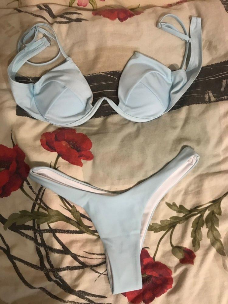 2 Piece Bikini Wire Push-Up Top & High Rise Thong Style Bottom