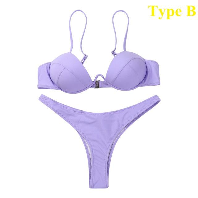 2 Piece Bikini Wire Push-Up Top & High Rise Thong Style Bottom