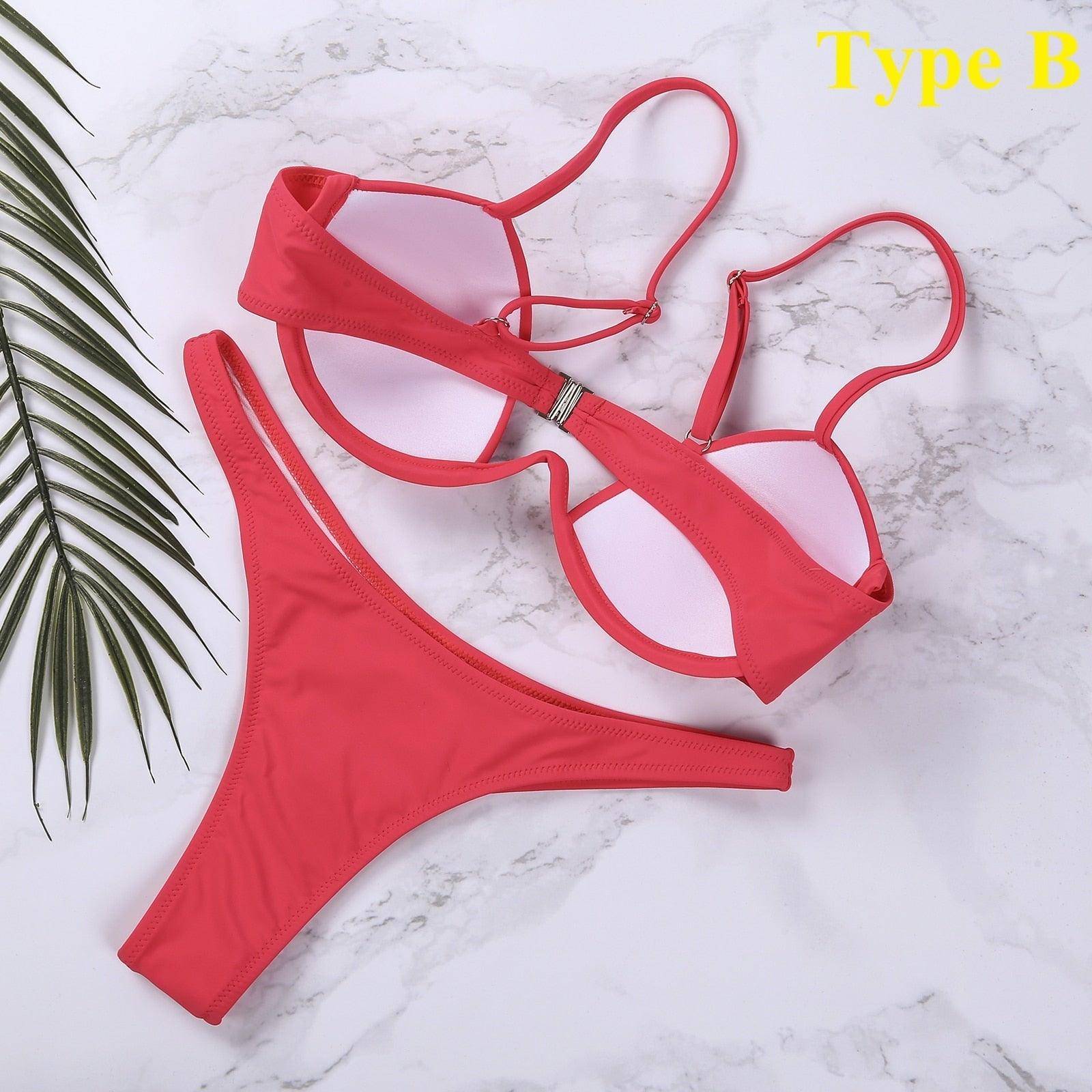 2 Piece Bikini Wire Push-Up Top & High Rise Thong Style Bottom